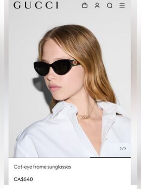 Gucci Black Cat-Eye Sunglasses with Green and Red Temple Trim brand new